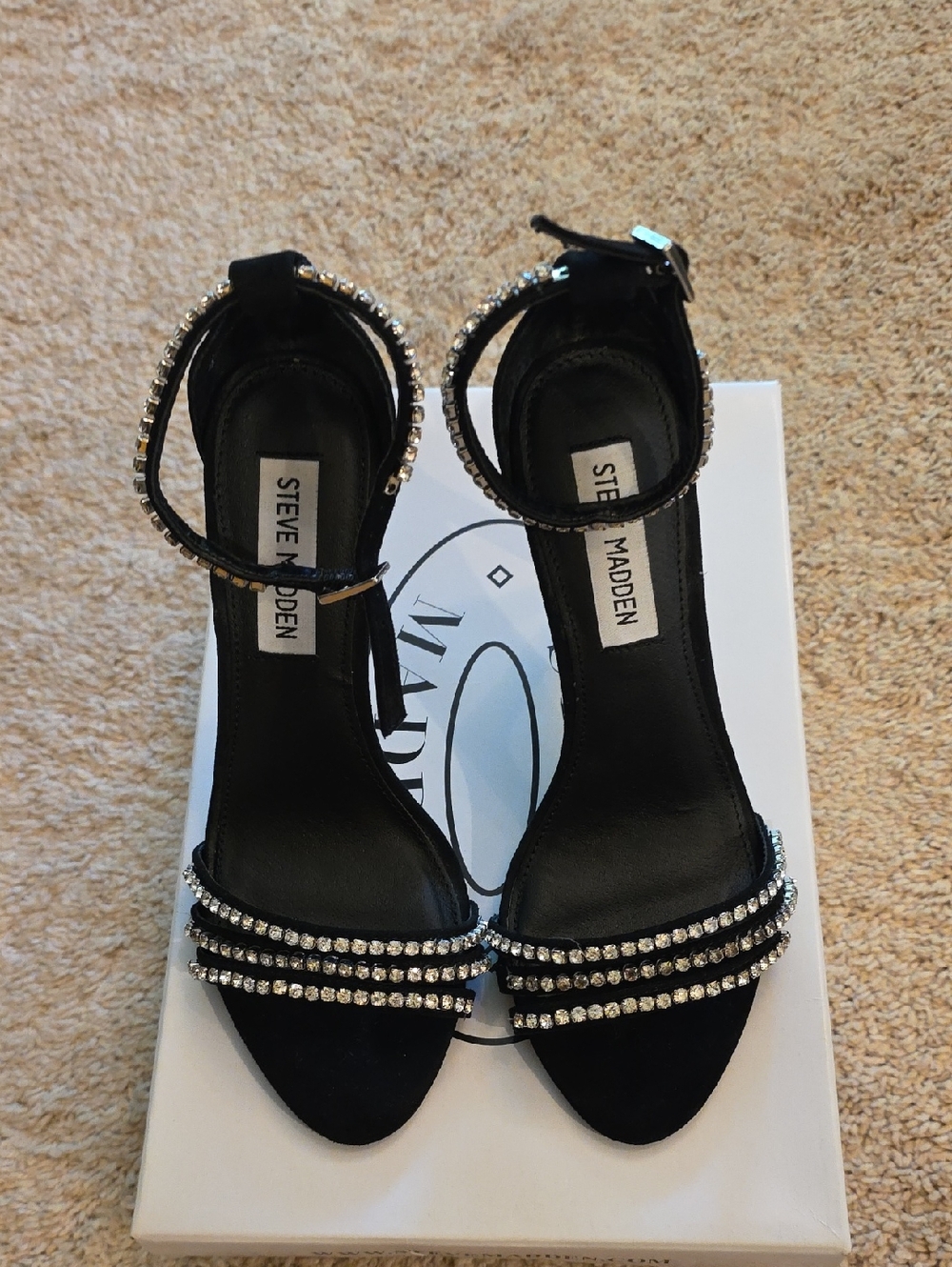 Brand New Steve Madden Black Rhinestone Ankle-Strap Heels